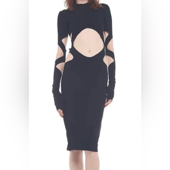 Norma Kamali Aztec Black Asymmetrical Cut-Out Dress - Picture 1 of 4
